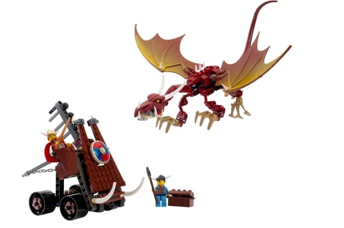 LEGO 7017 Viking Catapult versus the Nidhogg Dragon