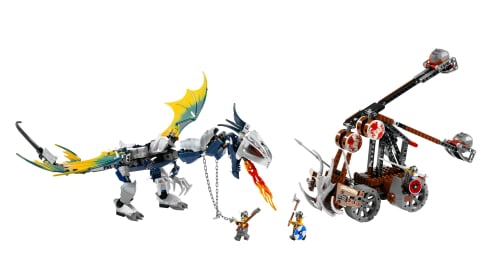 LEGO 7021 Viking Double Catapult versus the Armored Ofnir Dragon